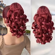 Women'S Wig 35.56 cm Curly Wavy Clip-In Ponytail, Dark Brown Wine Red Color Scheme. Heat-Resistant Synthetic Fiber Material, High Quality And Durable. Quick Daily Hairstyle Solution for Women - Image 8