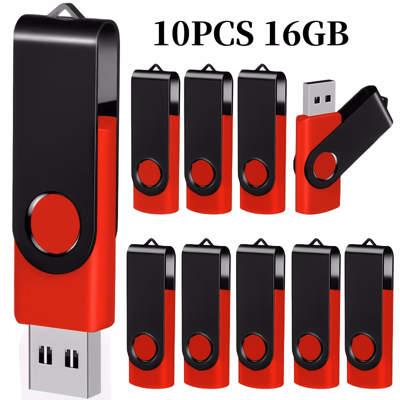 10pcs Red USB 2.0 Flash Drives High-Speed Swivel Memory Sticks, 128MB/256MB/512MB/4GB/16GB Capacity, Ideal for Desktop & Laptop Storage, Business Gift