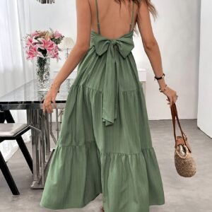 Elegant Off-Shoulder Green Maxi Dress with Ruched Detail - Sleeveless, Flowing Design, Perfect for Spring/Summer/Fall, Adult Women'S Fashion, Casual Attire|Ruched Detail Dress|Polyester Fabric