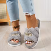 Ladies' Minimalist Fashion Indoor Home Comfortable Silent Warm Soft-Soled Open-Toe One-Strap Furry Slippers, Women Shoes - Image 10