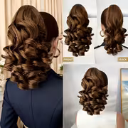 Women'S Wig 35.56 cm Curly Wavy Clip-In Ponytail, Dark Brown Wine Red Color Scheme. Heat-Resistant Synthetic Fiber Material, High Quality And Durable. Quick Daily Hairstyle Solution for Women - Image 5