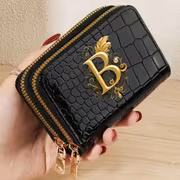 Crocodile Pattern Minimalist Letter Printed Women'S Short Double Zipper Clutch - Stylish Zippered Wallet - Versatile Bag for Travel And School Parties - Image 4
