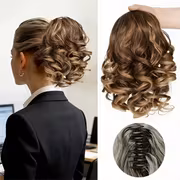 Women'S Wig 35.56 cm Curly Wavy Clip-In Ponytail, Dark Brown Wine Red Color Scheme. Heat-Resistant Synthetic Fiber Material, High Quality And Durable. Quick Daily Hairstyle Solution for Women - Image 10
