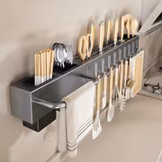 1pc, 2025 New Multi-Functional Wall-Mounted Kitchen Storage Rack - Heavy-Duty Carbon Steel Knife Rack, No Drilling Installation, Suitable for Storing Knives, Cutlery And Cutting Boards in Homes Or Restaurants. Space-Saving Design, Utility Racks - Image 6