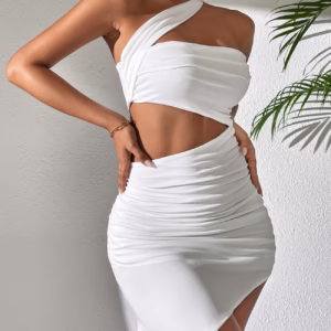 Off-Shoulder Waist-Baring Dress, -Border New Style Backless Ruched Butt-Hugging Irregular Dress