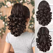 Women'S Wig 35.56 cm Curly Wavy Clip-In Ponytail, Dark Brown Wine Red Color Scheme. Heat-Resistant Synthetic Fiber Material, High Quality And Durable. Quick Daily Hairstyle Solution for Women - Image 4