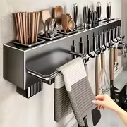 1pc, 2025 New Multi-Functional Wall-Mounted Kitchen Storage Rack - Heavy-Duty Carbon Steel Knife Rack, No Drilling Installation, Suitable for Storing Knives, Cutlery And Cutting Boards in Homes Or Restaurants. Space-Saving Design, Utility Racks - Image 2