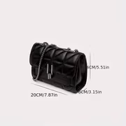 A Women'S Black Plaid Crossbody Bag with a Stylish Chain Shoulder Strap, Featuring a Flap Closure And PVC Lining, Designed for Ladies - Urban Style, Not Washable - Image 5