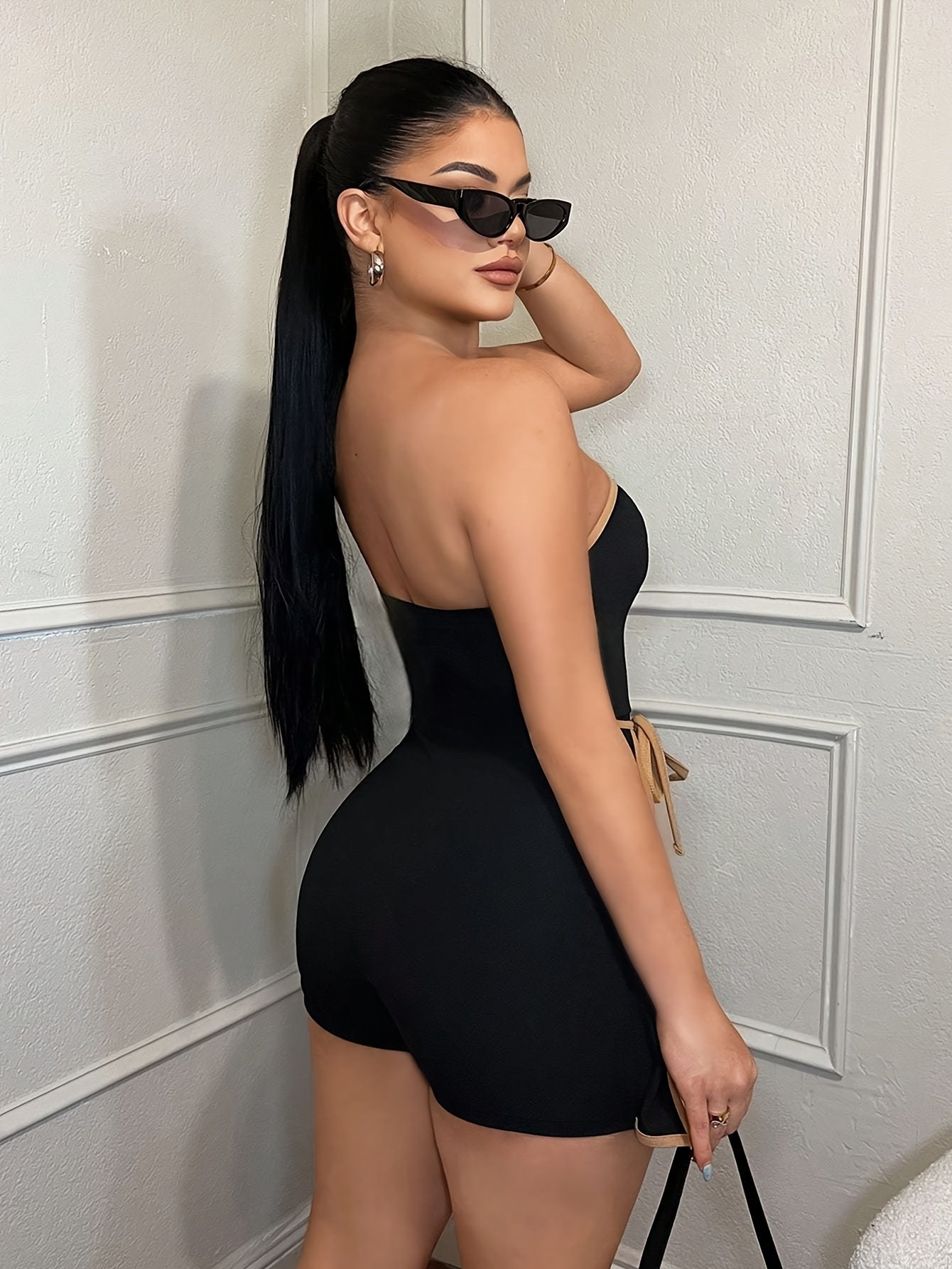 Women's Summer Casual Color-Block Trim Camisole Jumpsuit Dress