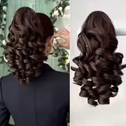 Women'S Wig 35.56 cm Curly Wavy Clip-In Ponytail, Dark Brown Wine Red Color Scheme. Heat-Resistant Synthetic Fiber Material, High Quality And Durable. Quick Daily Hairstyle Solution for Women - Image 2