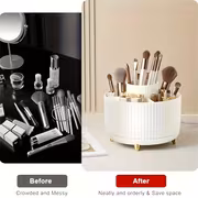 360° Rotating Makeup Organizer - 1pc Plastic Cosmetic Storage with 5 Compartments - Multi-Functional Holder for Brushes, Lipsticks, Skin Care Products, and Stationery - Durable Unscented Desk Caddy with Luxury Stripe Design - Image 7