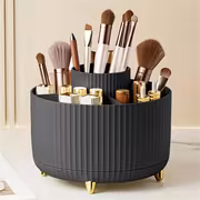 360° Rotating Makeup Organizer - 1pc Plastic Cosmetic Storage with 5 Compartments - Multi-Functional Holder for Brushes, Lipsticks, Skin Care Products, and Stationery - Durable Unscented Desk Caddy with Luxury Stripe Design - Image 2