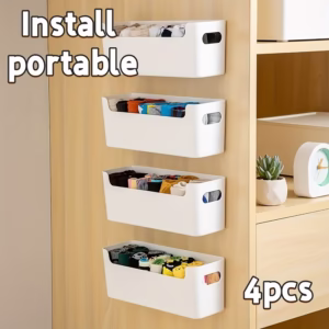 4/1 Pack Wall-Mounted Plastic Storage Boxes - Easy Installation Without Drilling, Suitable for Offices, Tables, Homes And Bathrooms, Cabinet Doors, Wardrobe Organization, Multi-Functional Storage.