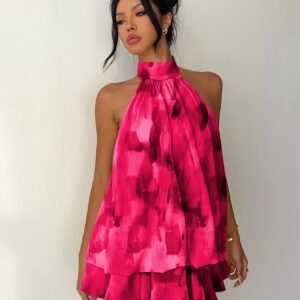 Women's Elegant Printed Backless Halter Neck Dress