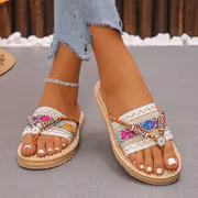 Women'S Fashion Elegant Chinese National Style Clip-On Flat Sandals, Women Shoes - Image 4
