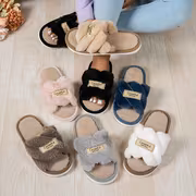 Ladies' Minimalist Fashion Indoor Home Comfortable Silent Warm Soft-Soled Open-Toe One-Strap Furry Slippers, Women Shoes - Image 4