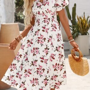 Elegant Special Print Shirt Vest, Bohemian V-Neck Short-Sleeved Dress