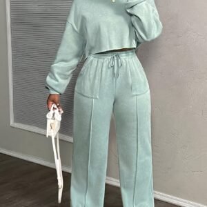 Women's Solid Color Casual Street Style Loose Pocket Drawstring swear Set