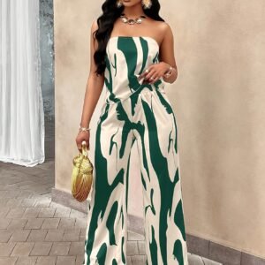 Taishan Direction Lin Jia-Fashionable Elegant Printed Hollow Out Cami Top And Wide Leg Long Pants