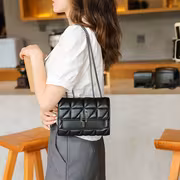 A Women'S Black Plaid Crossbody Bag with a Stylish Chain Shoulder Strap, Featuring a Flap Closure And PVC Lining, Designed for Ladies - Urban Style, Not Washable - Image 7