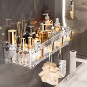 Wall-mounted Bathroom Shelf, No-drill Installation, Light Luxury Water Ripple Design, Storage Rack for Sink Area - Image 3