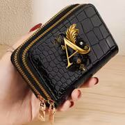 Crocodile Pattern Minimalist Letter Printed Women'S Short Double Zipper Clutch - Stylish Zippered Wallet - Versatile Bag for Travel And School Parties - Image 2