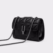 A Women'S Black Plaid Crossbody Bag with a Stylish Chain Shoulder Strap, Featuring a Flap Closure And PVC Lining, Designed for Ladies - Urban Style, Not Washable - Image 4