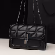 A Women'S Black Plaid Crossbody Bag with a Stylish Chain Shoulder Strap, Featuring a Flap Closure And PVC Lining, Designed for Ladies - Urban Style, Not Washable - Image 3