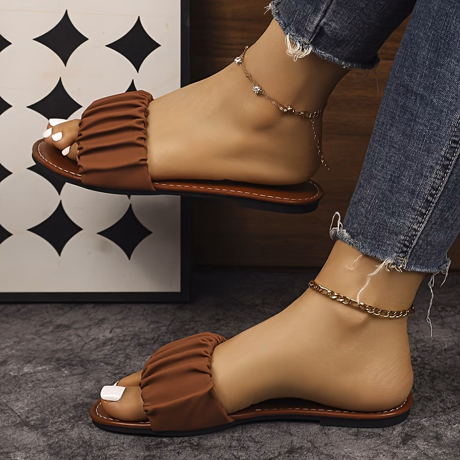 ZOSIVC Women's Round-Toe Slip- Flat Sandals - Open-Toe Backstrap Beach Slippers with TPR Sole &, European Sole Suitable for Vacation, Casual, Poolside Wear - Summer Footwear for Resort Style, Hand Washable, Women Shoes