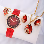 Leaf Digital Dial Women's Watch, Fashionable and Versatile Quartz Wristwatch + Jewelry Four-Piece Set - Image 4