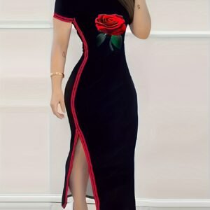 Striped Rose Floral Casual Dress