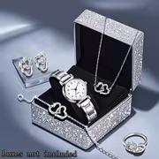 6pcs Fashionable Elegant Quartz Women'S Watch Set, Heart-Themed Necklace, Ring, Stud Earrings, And Bracelet Jewelry Suitable for All Occasions, Gift for Mom, Girlfriend, Jewelry Gift for All Holidays (Box Not Included) - Image 2