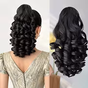 Women'S Wig 35.56 cm Curly Wavy Clip-In Ponytail, Dark Brown Wine Red Color Scheme. Heat-Resistant Synthetic Fiber Material, High Quality And Durable. Quick Daily Hairstyle Solution for Women - Image 3