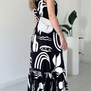 Fashion Women'S Irregular Print Sleeveless High-Waist Bodycon Drawstring Dress