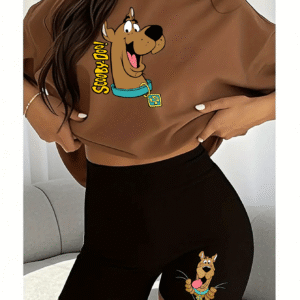 Warner Licensing, Fashion Women'S Two Piece - Scooby Doo Graphic Print Summer Women'S Round Neck Short Sleeve T-Shirt Black Shorts Set, Trendy Casual Comfortable Outdoor Shorts Set, Women'S