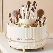 360° Rotating Makeup Organizer - 1pc Plastic Cosmetic Storage with 5 Compartments - Multi-Functional Holder for Brushes, Lipsticks, Skin Care Products, and Stationery - Durable Unscented Desk Caddy with Luxury Stripe Design - Image 11