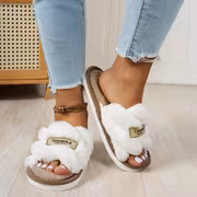 Ladies' Minimalist Fashion Indoor Home Comfortable Silent Warm Soft-Soled Open-Toe One-Strap Furry Slippers, Women Shoes - Image 5