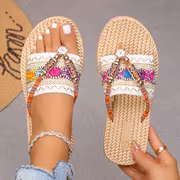 Women'S Fashion Elegant Chinese National Style Clip-On Flat Sandals, Women Shoes - Image 3
