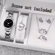 6pcs Fashionable Elegant Quartz Women'S Watch Set, Heart-Themed Necklace, Ring, Stud Earrings, And Bracelet Jewelry Suitable for All Occasions, Gift for Mom, Girlfriend, Jewelry Gift for All Holidays (Box Not Included) - Image 5