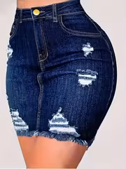 High Stretch Ripped Bodycon Skirt | Casual Style, Solid Color, Suitable for Spring/Summer/Fall - Image 3