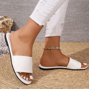 New Style Womens Plus-Size One-Strap Flat Solid-Colored Sandals