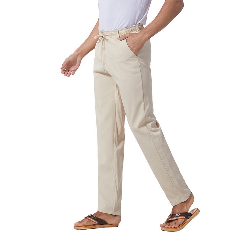 New Mens Solidcolor Linen Cotton Looseit Casual Pants - Image 7