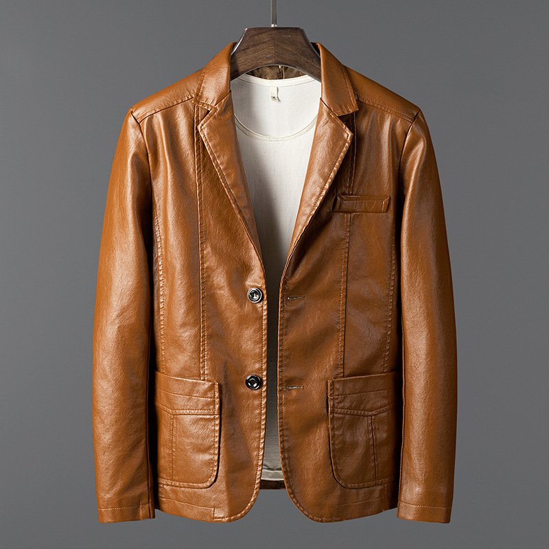 Leather Men's Autumn And Winter Jacket Thin Lapel - Image 7