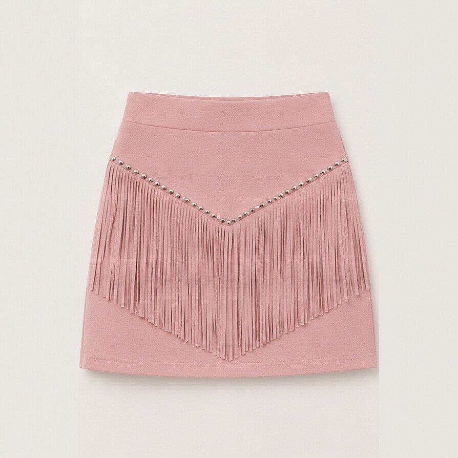 Retro Tassel-studded Faux Suede A-line Mini Skirt - Image 6