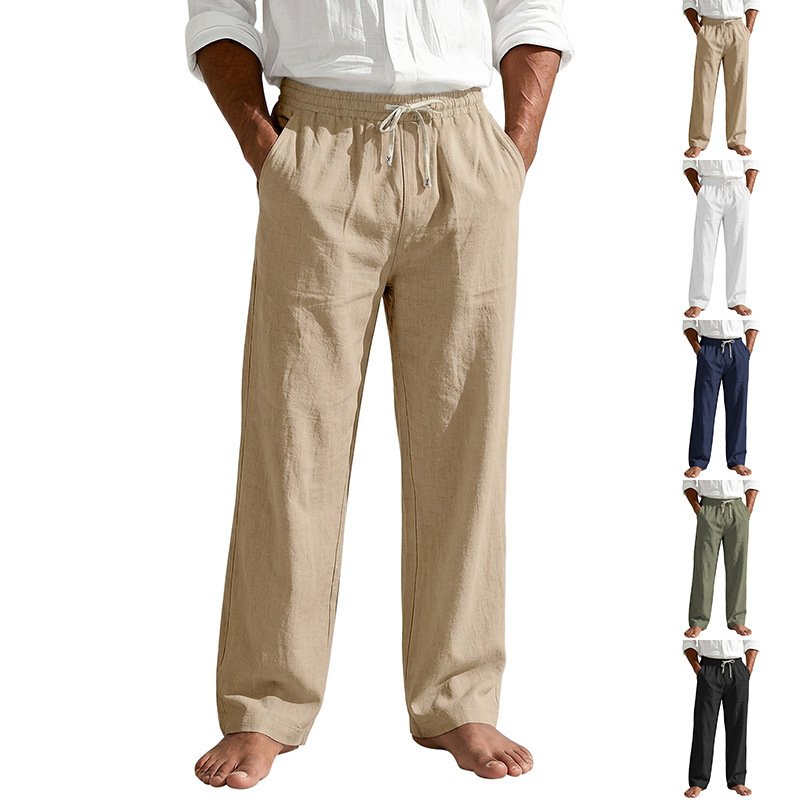 Mens Linen Casual Straight-Leg Trousers - Image 7