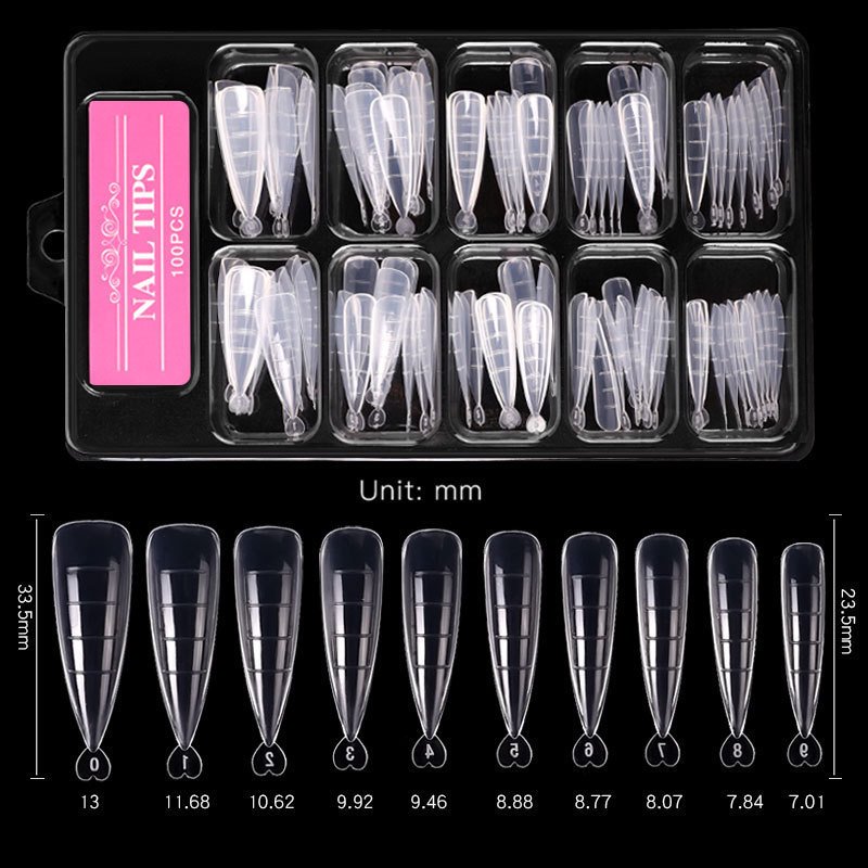 Nail Art Sheets Ultra-thin Non-marking Water Drop Pointed Ballet Coffin Trapezoid Sheets 100 Pieces Box Sheets with Scale - Image 2