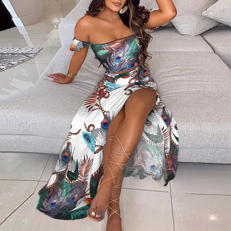 Summer Slim French Bohemian Print Mid-Length Retro Tube Top Suit Dress Women - Image 5