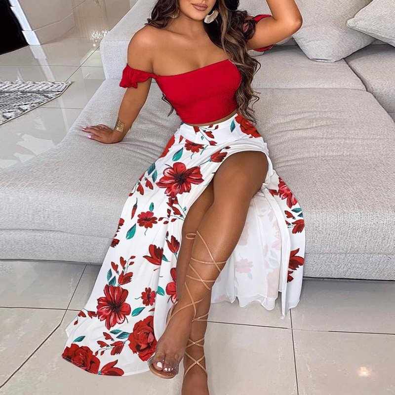 Summer Slim French Bohemian Print Mid-Length Retro Tube Top Suit Dress Women - Image 10