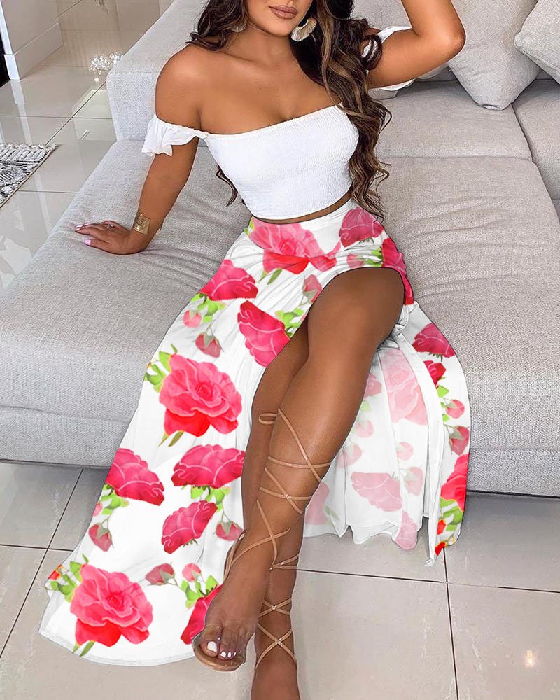 Summer Slim French Bohemian Print Mid-Length Retro Tube Top Suit Dress Women - Image 7