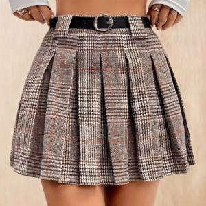 Small Group Targeted Development Elegant Special Houndstooth Pleated Skirt (No Belt)